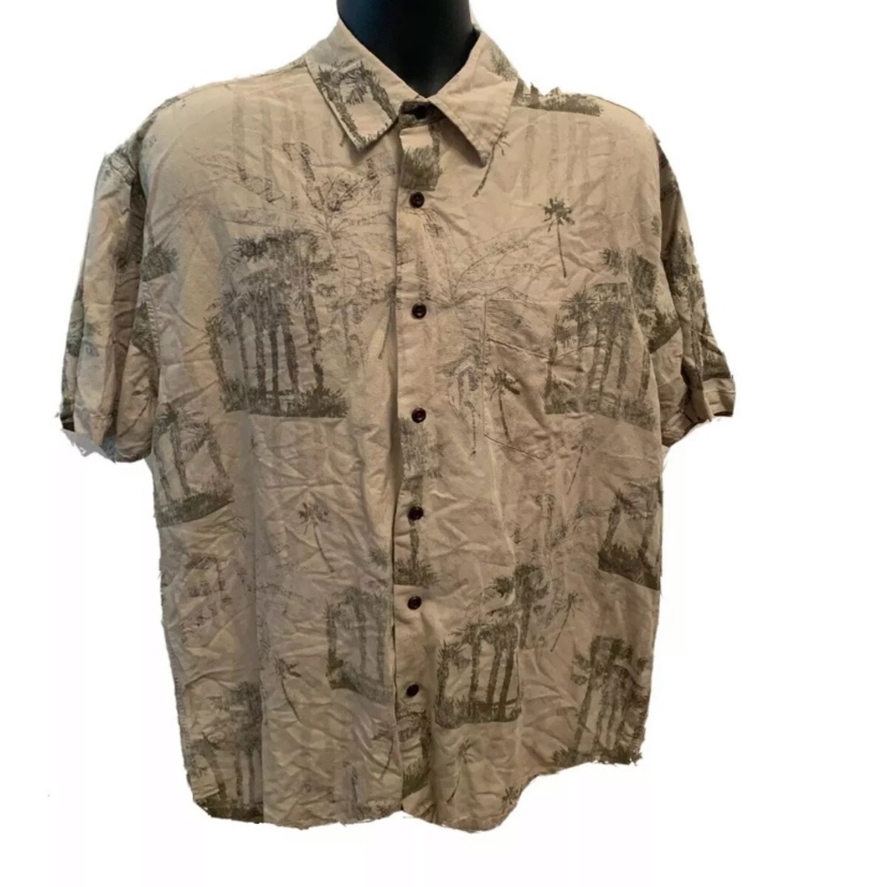 Tan Hawaiian Floral Nautica Button Down Shirt XL